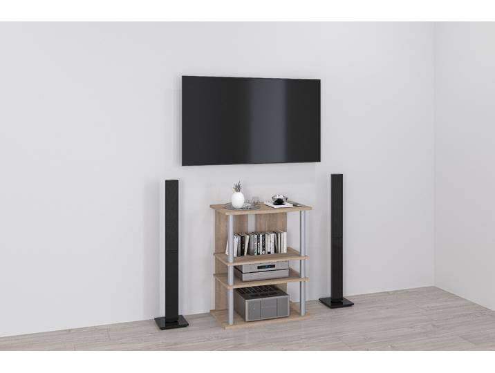 Media-Regal FMD Variant , braun (eiche nb), B:65cm H:85cm T:40cm, Holzwerkstoff, Regale, Media-Regal, Regal auf Rollen, Multimedia, TV, 3 Böden, Breite 65 cm
