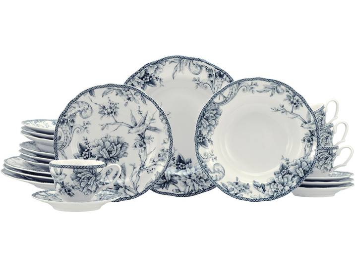 Kombiservice CREATABLE Adelaide, Service 20-tlg. , weiß (blau), 20, Porzellan, Geschirr-Sets, Kombiservice, Nostalgischer Vintage Dekor, Elegante Form
