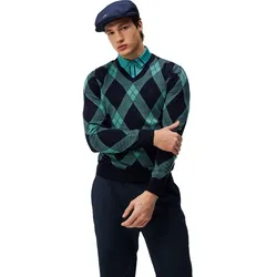 J. LINDEBERG Pullover Billy V-Neck Strick, grün/schwarz