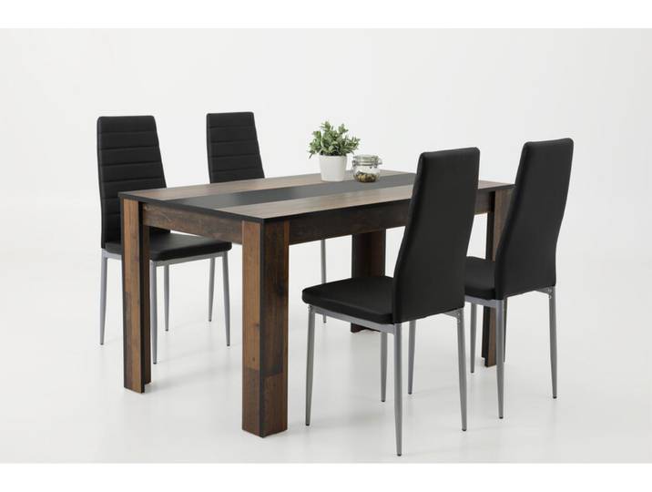 Tischgruppe Helene 5-teilig Oldwood-Optik/Kunstleder schwarz