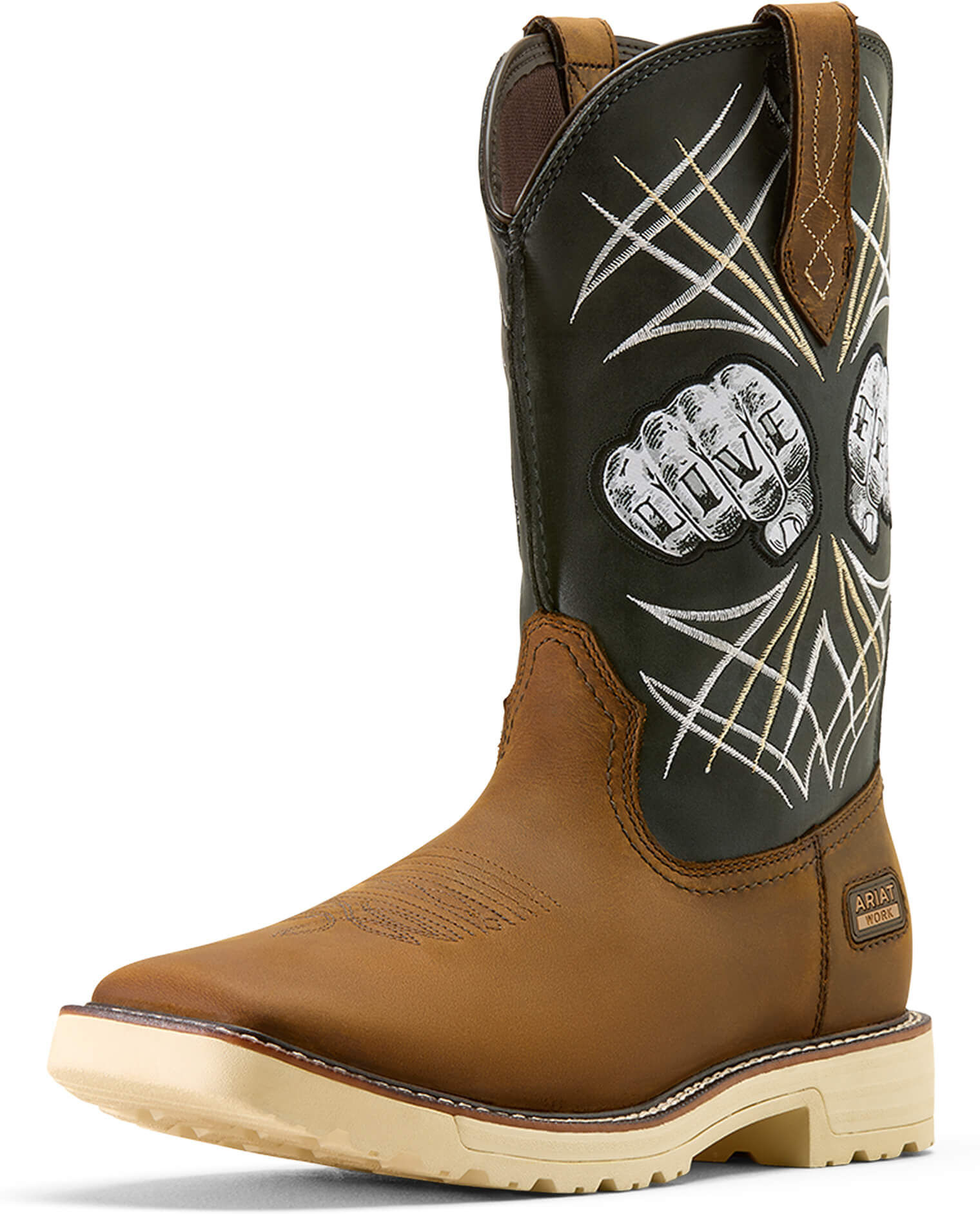 Men's Activator Live Free Wide Square Toe Work Boots in Distressed Brown Storm, Size: 10.5 EE by Ariat