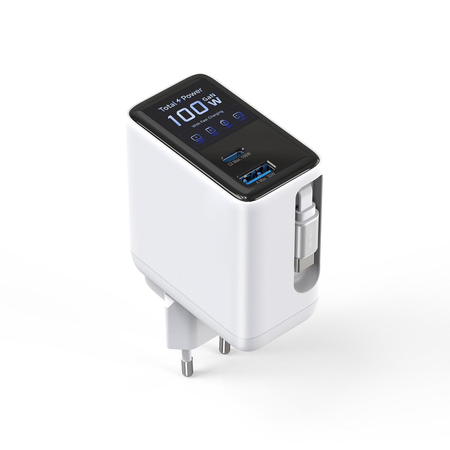 4smarts GaN Flex Screen AI 100W Ladegerät 2 USB-C+1 USB-A weiß