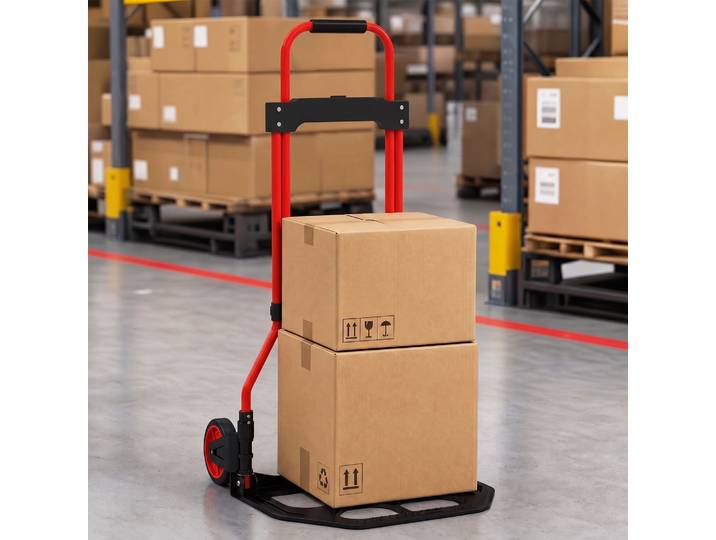 HOMCOM Chariot Pliant 60kg Poignée Télescopique Roues Rouge