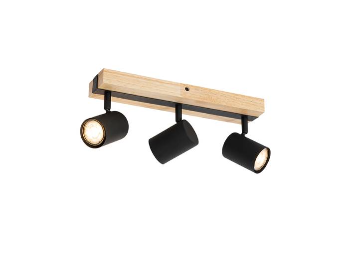 Spot de plafond intelligent noir avec bois 3 lumières rotatif et