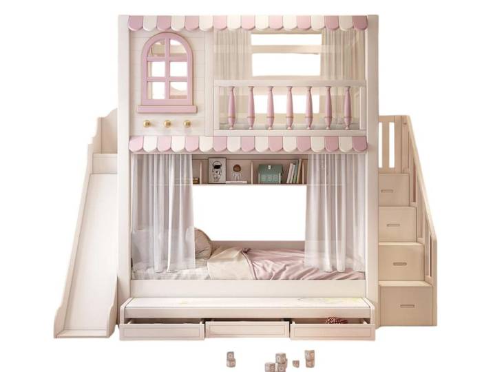 JVmoebel Etagenbett Hochbett aus Holz in Weiß mit stabiler Leiter für Kinderzimmer (1-St)