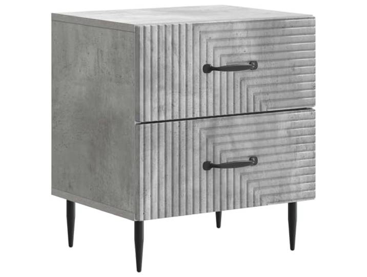 KGFHERENB Nachttisch Betongrau 43x34,5x47,5 cm Holzwerkstoff 2 Schubladen Kompakter Beistelltisch fuer das Schlafzimmer mit stabilen Metallbeinen und schlanken Griffen fuer Ihre Alltagsutensilien.