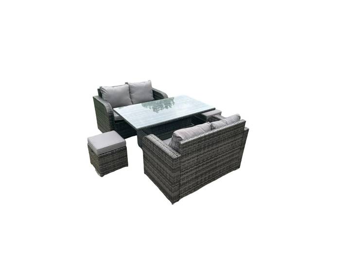 Fimous Gartenmöbelset Polyrattan 6-Sitzer, Dunkelgrau, Metall, Gartenmöbel, Gartengarnituren, Gartenmöbel-Sets