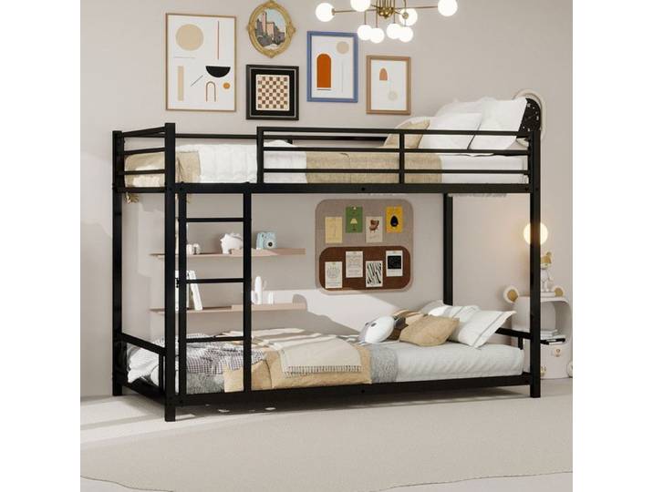 NuvlaGu - Lit superposé métallique 90x190 cm Lit ados avec barrières de sécurité et échelle Pour les familles nombreuses - Noir