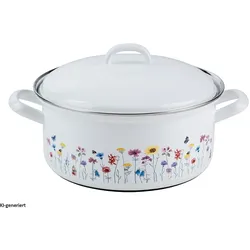 Kelomat Kasserolle Flora mit Deckel Ø20cm Emaille Country, Pfanne + Kochtopf, Weiss