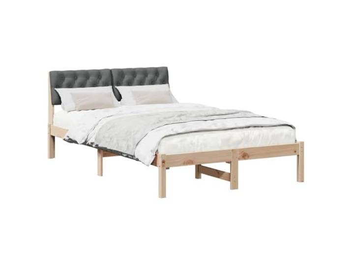 KTHLBRH Bettgestell, Kiefernholz, Braun, Dunkelgrau, 120 x 190 cm Gepolstertes Kopfteil, modernes Design, Kapazität 200 kg, pflegeleicht