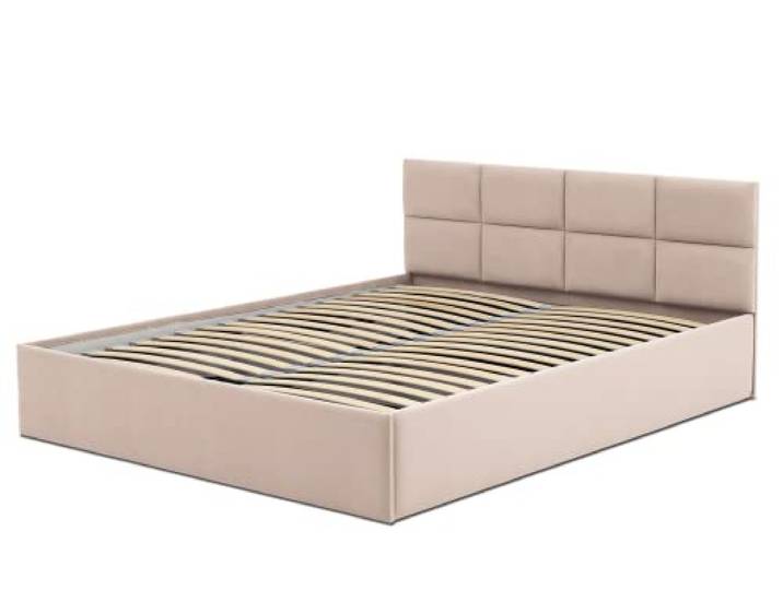 Mebligo - Polsterbett 180x200 mit Bettkasten, Bettgestell, Doppelbett mit Lattenrost, Schlafzimmer Bett mit Kopfteil, Stauraumbett Monos, Bett Ohne Matratze - Beige (Trinity 02)