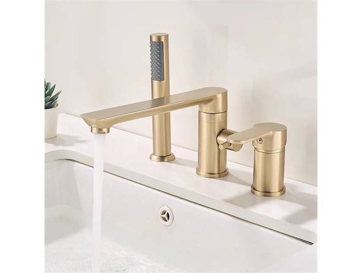 Robinet de baignoire en or brossé, mitigeur d'évier de baignoire largement répandu, robinet de salle de bains en laiton noir, robinet de douche avec pomme de douche à main