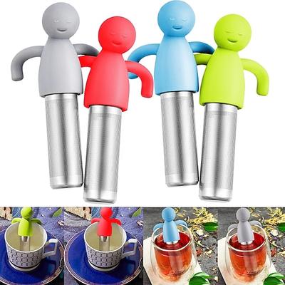 4-teiliges Tee-Ei-Set mit Griff, Teesieb aus feinem Netzgewebe für losen Tee, niedliches Teesieb aus Edelstahl, Teefilterkugel, Tee-Diffusor für Teetassen und Teekannen (grau, blau, rot, grün)