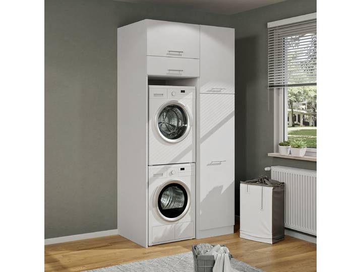 Hauswirtschaftsraum Set M 118 x 238 x 68cm Weiß/Weiß