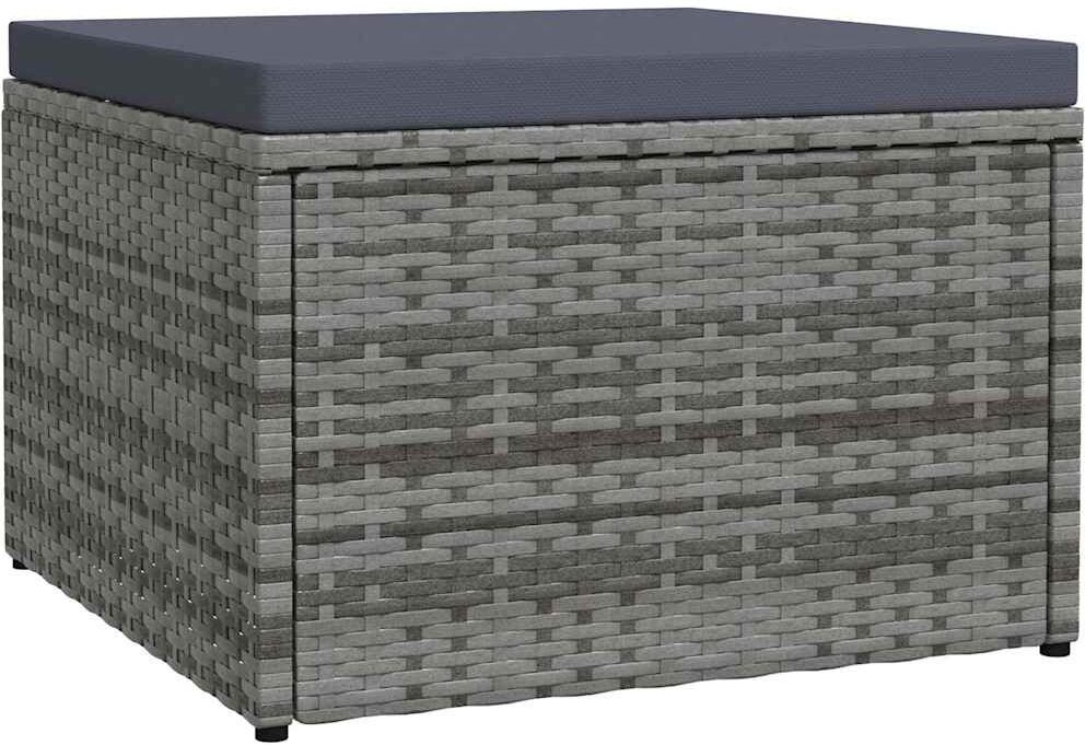 vidaXL Tabouret de jardin avec coussin Gris Résine tressée