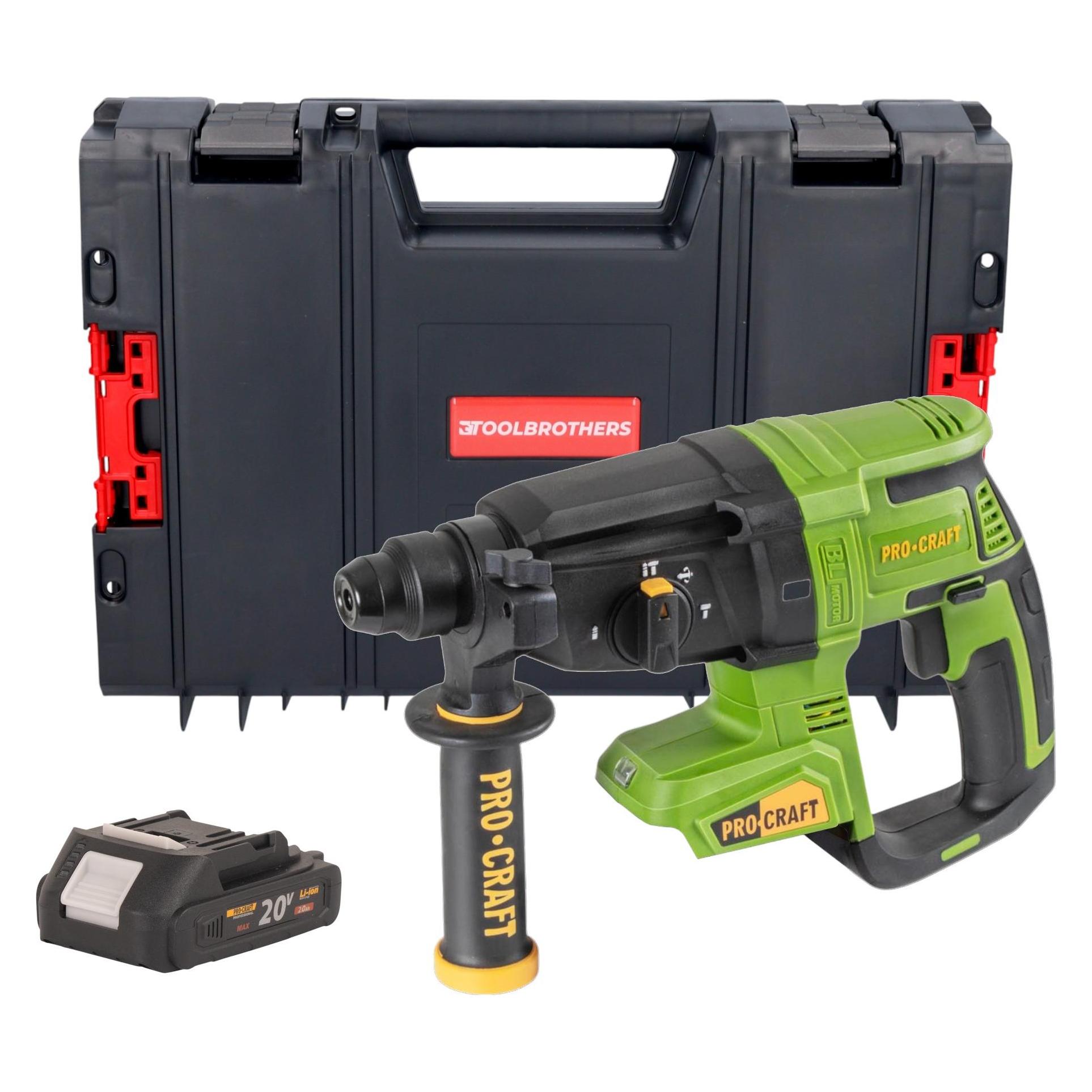 Procraft PHA40bb Akku Bohrhammer 20 V 2,6 J SDS plus Brushless + 1x Akku 2,0 Ah + RHINO Toolcase - (Bohrhammer) (PHA40bb)