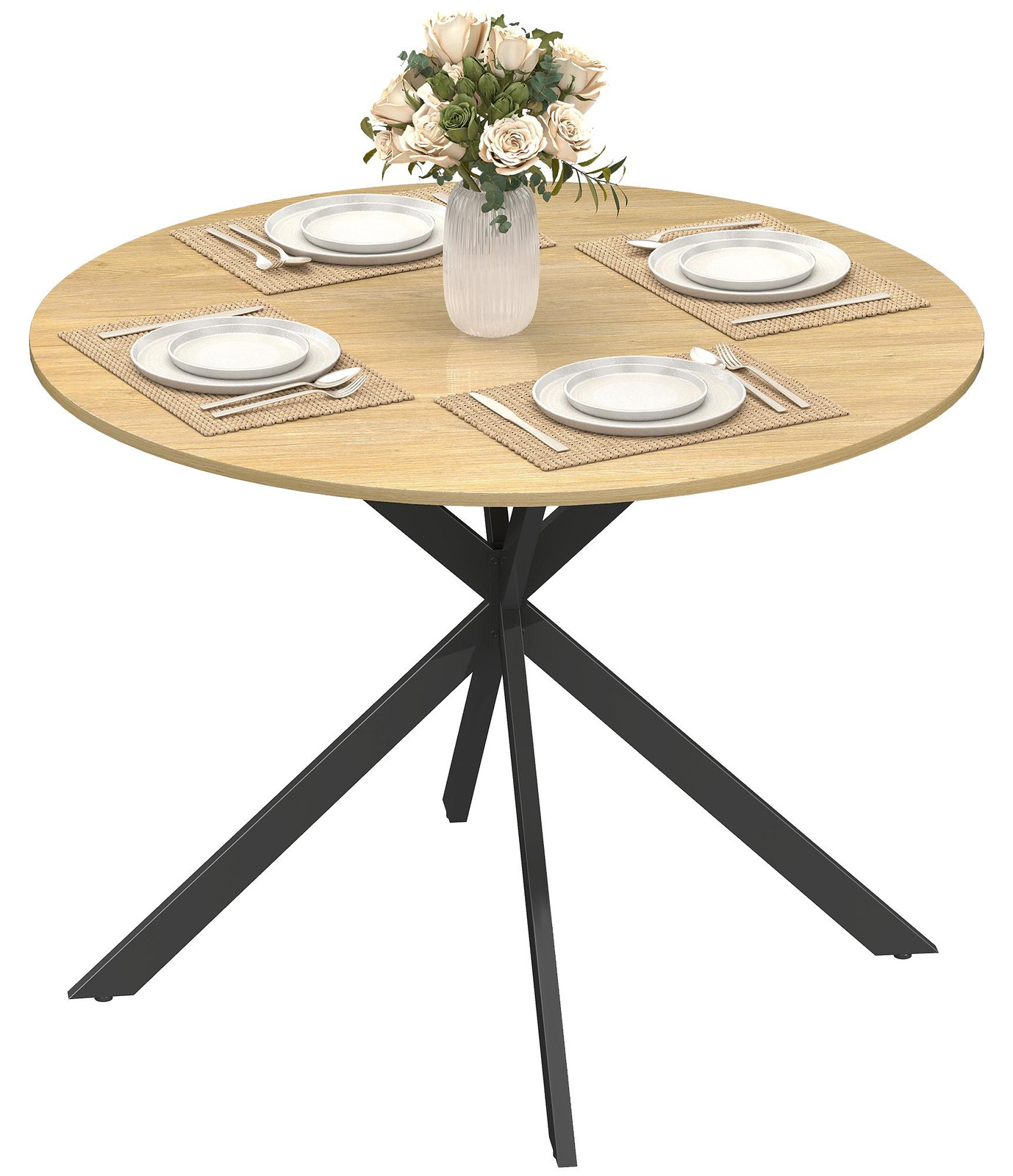 HOMCOM Ronde Eettafel voor 4 personen in industriële stijl, Eikenhout