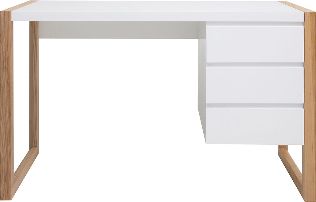Miliboo Bureau avec rangements 3 tiroirs scandinave blanc mat et bois clair frêne massif L130 cm ARMEL
