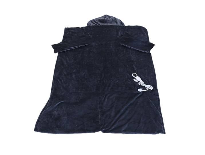 Couverture chauffante avec manches, capuche et poche pour les pieds, flanelle, 10 niveaux de chauffage, couverture électrique portable avec 3 réglages de temps