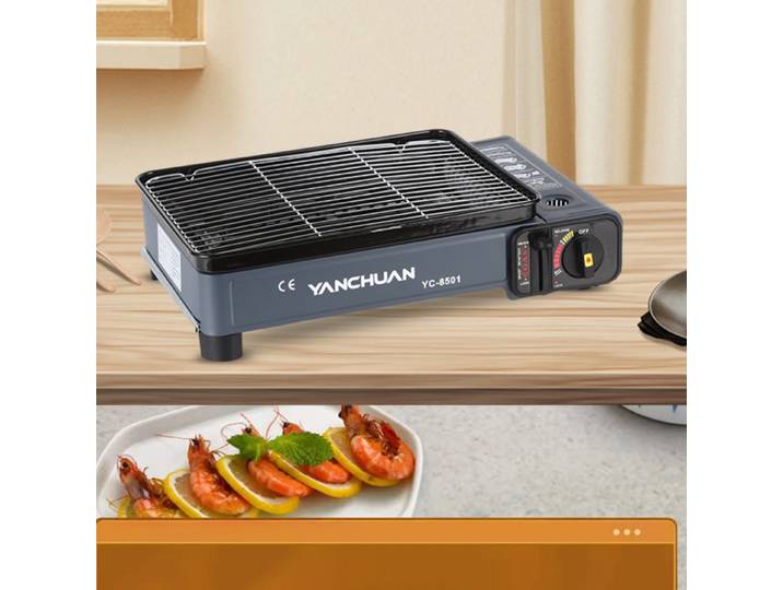 Barbecue à gaz portable, réchaud à gaz de camping, double entrée de gaz, prise d'air 3D, flamme réglable, allumage piézoélectrique avec étui de transport pour barbecue en plein air, camping,