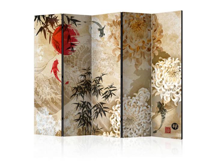 artgeist Paravent, Braun, Rot, Holz, Kiefer, massiv, orientalisch, 225x172x3 cm, Motiv auf Vorderseite, Wohnzimmer, Raumteiler, Paravents