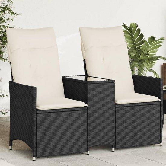 Famanu Gartenbank 2-Sitzer mit Verstellfunktion und Tisch - Schwarz