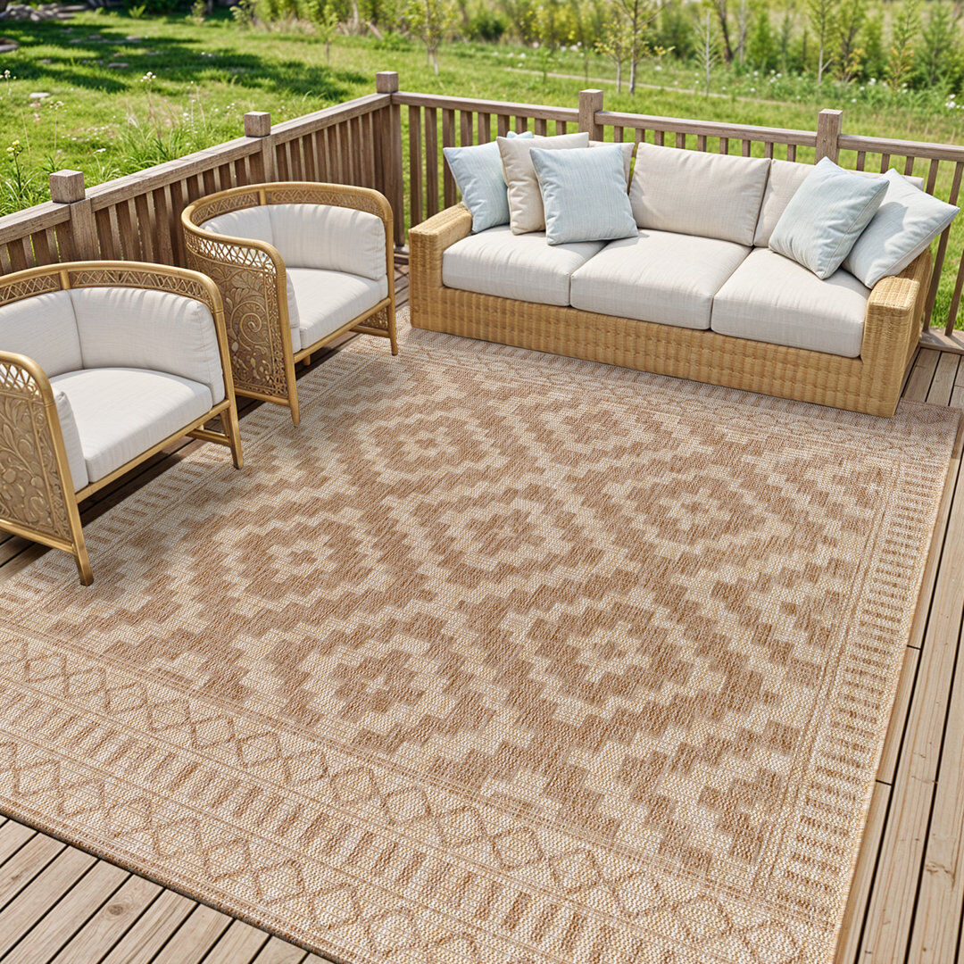 Gracie Oaks Bartlesville Indoor & Outdoor Boho Jute-Look Rug Beige Beige Rectangle 200 x 275cm