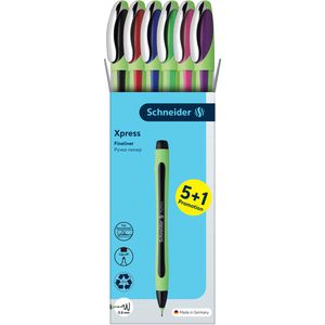 Schneider Fineliner Xpress, farbig sortiert, Strichbreite 0,8 mm, wasserfest und dokumentenecht, 6 Stück