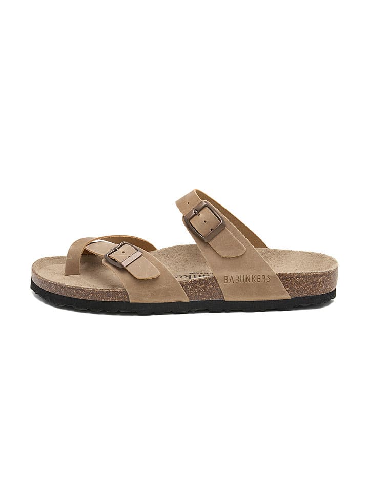 BABUNKERS Family Leder-Zehentrenner in Beige - 42
