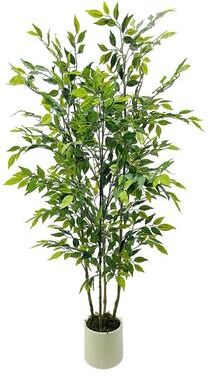Garvee Plastic Artificial Ficus Tree in White Shatterproof Pot 4 5 6 Ft