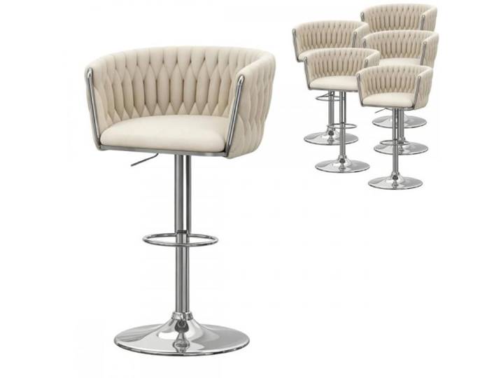 Lot De 6 Chaise De Bar - ViYi - Tabouret De Bar de Tissu - Pivotante À 360° + Réglable en hauteur（83-103cm）- Max:120Kg -Blanc