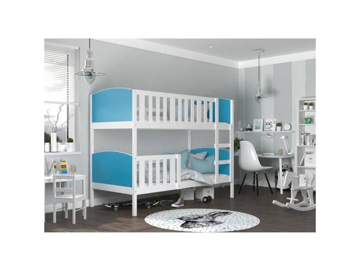 Lit Superposé Tom 90x190 Blanc - bleu