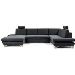 WOHNLANDSCHAFT CASA IV R-S Anthrazit Plüsch-Stoff mit Schlaffunktion