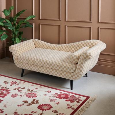 ZWYO HOSIMU "68"" Polyester Diamond Pattern Sofa with Scroll Arms, High-Density Foam, Birch Legs & Sled Base"