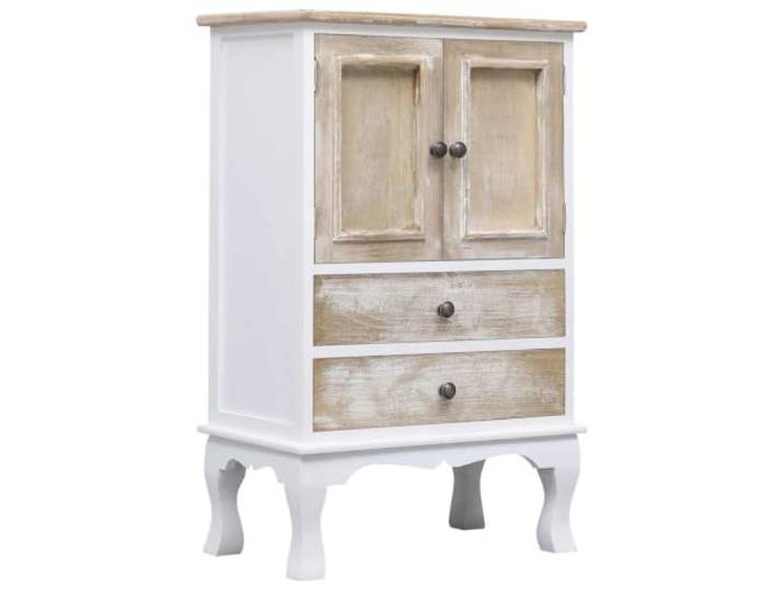 RJPLMFV Schubladenschrank, Weiß, 50 x 30 x 80 cm, Holz 2 Schubladen, 2 Türen, Paulownia und MDF, Aufbewahrung für Schlafzimmer, modernes Möbelstück