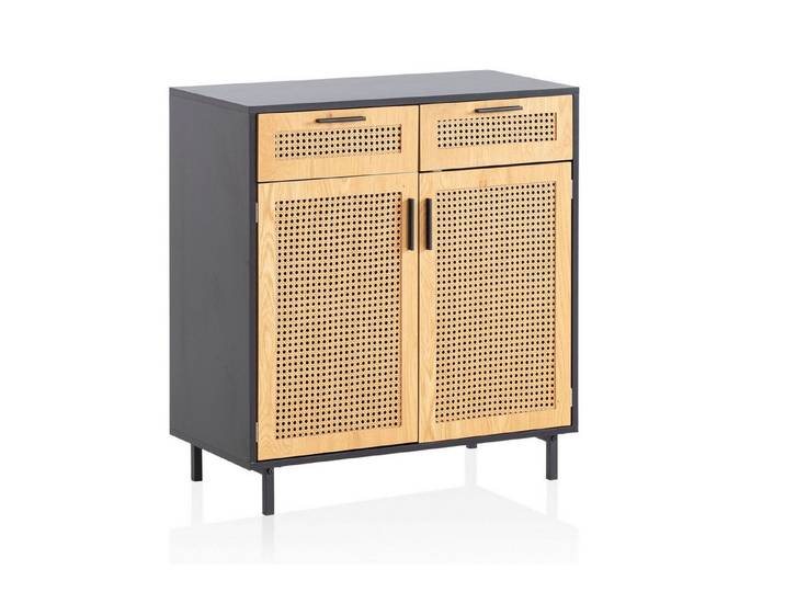 furnicato Sideboard Wiener Geflecht 80x86,5x40 cm Schwarz-Braun (1 St), Buffet mit Wiener Geflecht, Magnetstoppern und viel Stauraum
