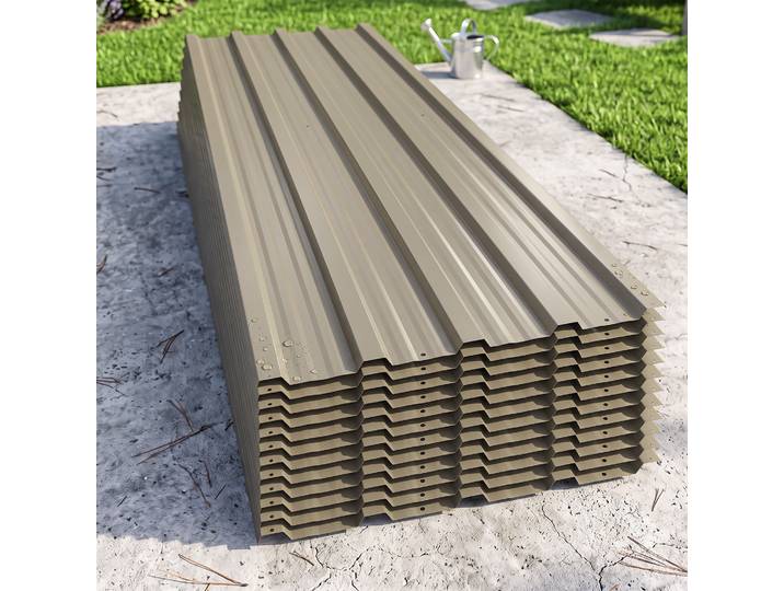 Outsunny Panneaux Toiture Acier Galvanisé 7m² Marron Abri Jardin