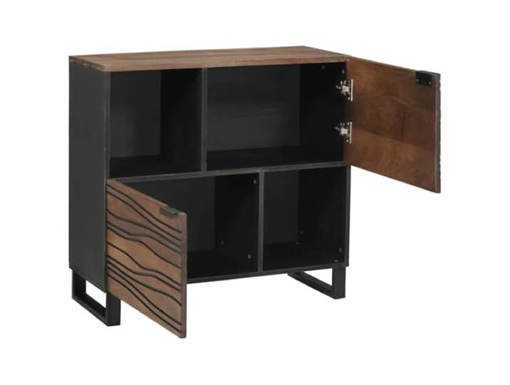 Sideboard Walnuss 80 x 33 x 75 cm Massives Mangoholz Schwarze Eisenbeine,Klapptüren,solide Regale,rechteckige Form,rustikales Design,Abstauben mit trockenem Tuch