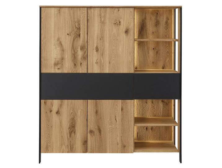 Highboard mit Beleuchtung 128x143cm 'Boston ' Wildeiche geölt & Glas anthrazit