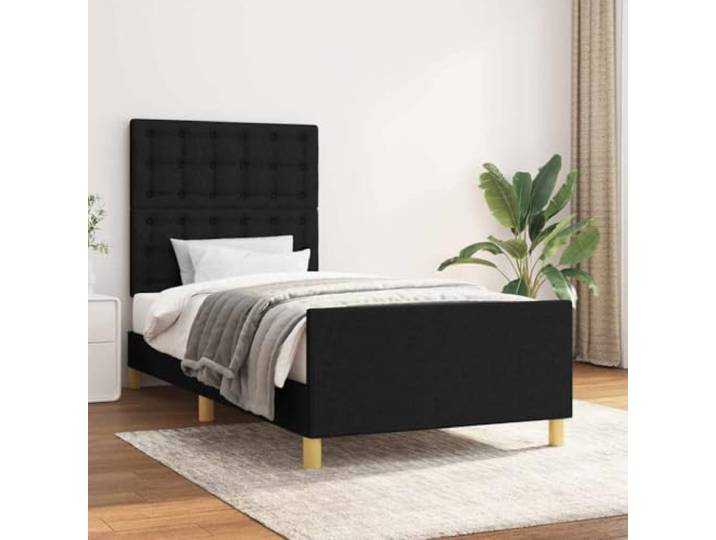 Strapazierfähiger Stoff höhenverstellbares Kopfteil Bettgestell Schwarz Bettgestell ohne Matratze Schwarz 100x200 cm Stoff mit verstellbarem Kopfteil, Polsterbett mit Massivholzbeinen und