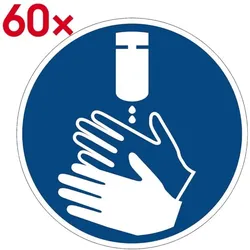 Marahrens Aufkleber / Hinweisschild »Hände desinfizieren« (GBP 28), Ø 5 cm, 60 Stück blau