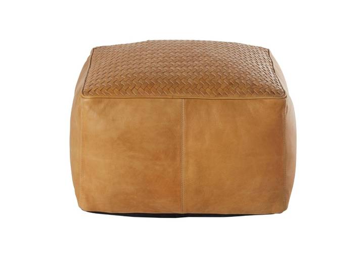 Pouf en cuir de buffle camel tressé
