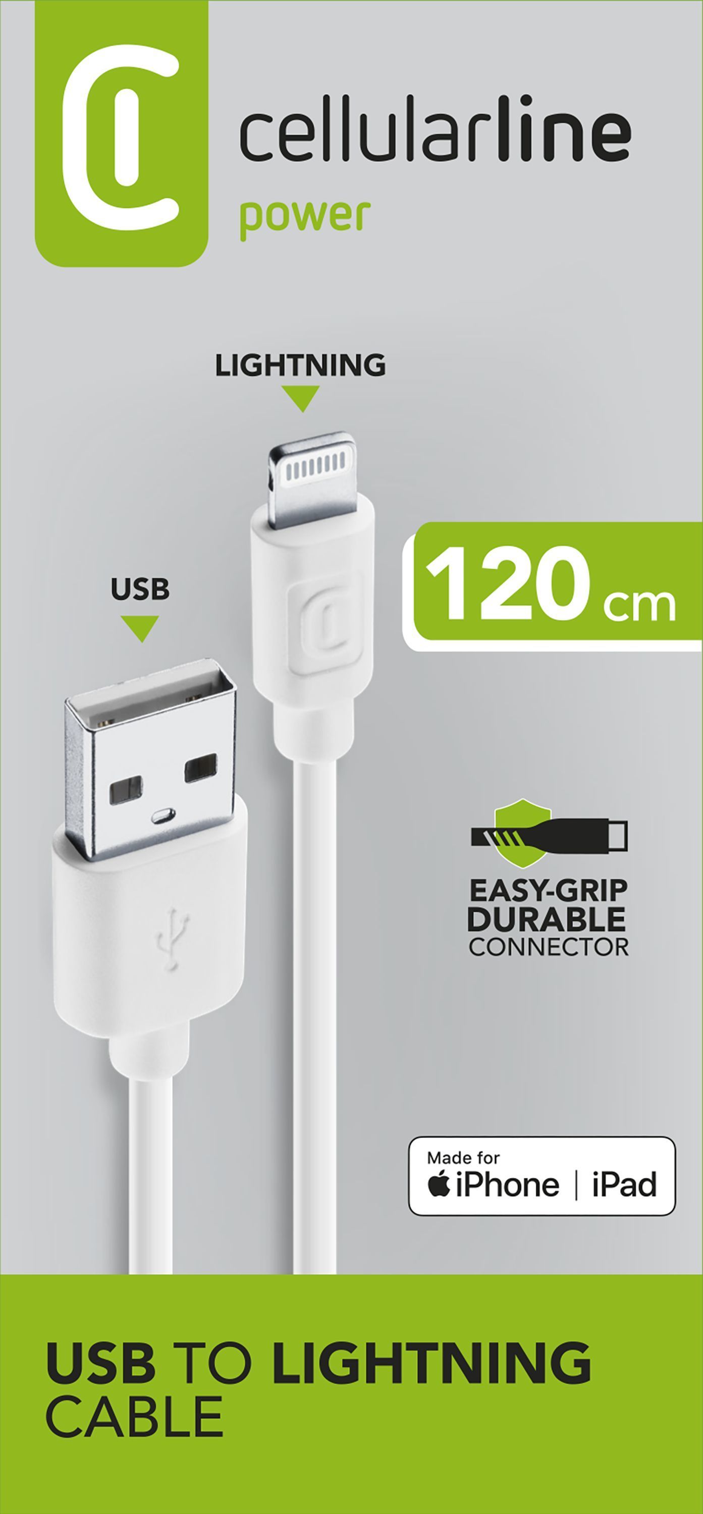 Cellular Line Power Cable Lightning auf USB A bis 12 W 1,2 m (Weiß) USBDATACMFIIPH5W