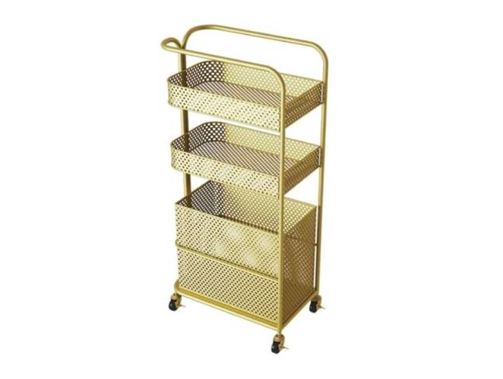 DFHetFH Rollwagen 3-stufiges Rollregal Aus Metallgeflecht, Rollwagen, Wäschewagen, Allzweckwagen, Küchenaufbewahrungs-Organizer, Schmales Regal Küchenwagen(Gold)