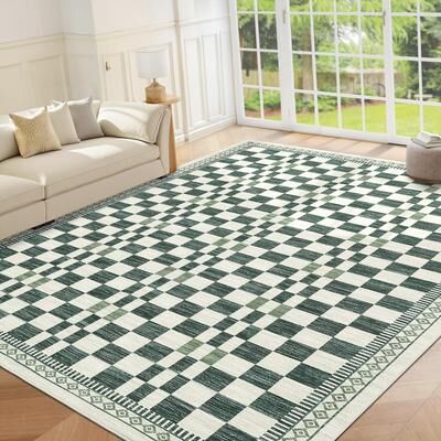Garvee Modern Geometric Checkered Border Area Rug