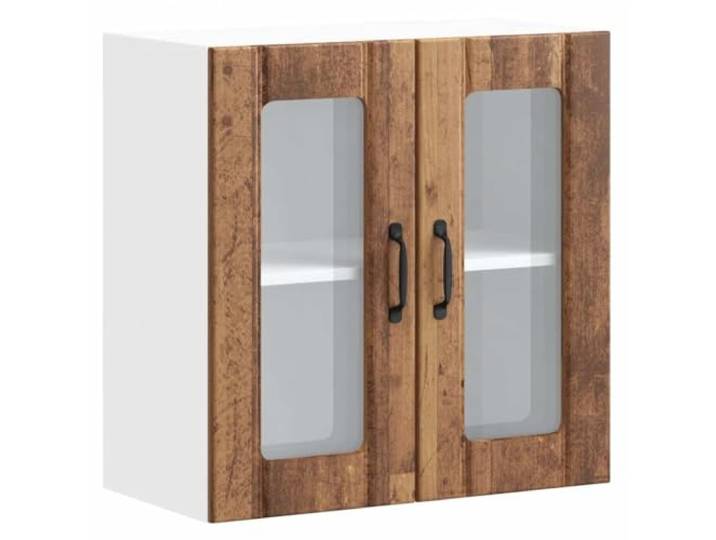 HKTMGDNG Küchen-Hängeschrank mit Glastür 60x31x60 cm Altholz-Optik Platzsparender Wandküchenschrank für Küche und Speisekammer mit Glastüren, robustem Holzwerkstoff und 70 kg Tragkraft.
