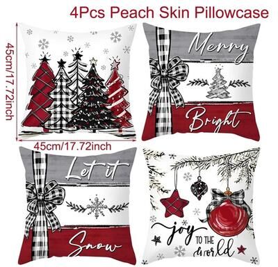 Uplift Treasures Merry Christmas Decorative Cushion Cover Set 4pcs Holiday Pillow Cases h