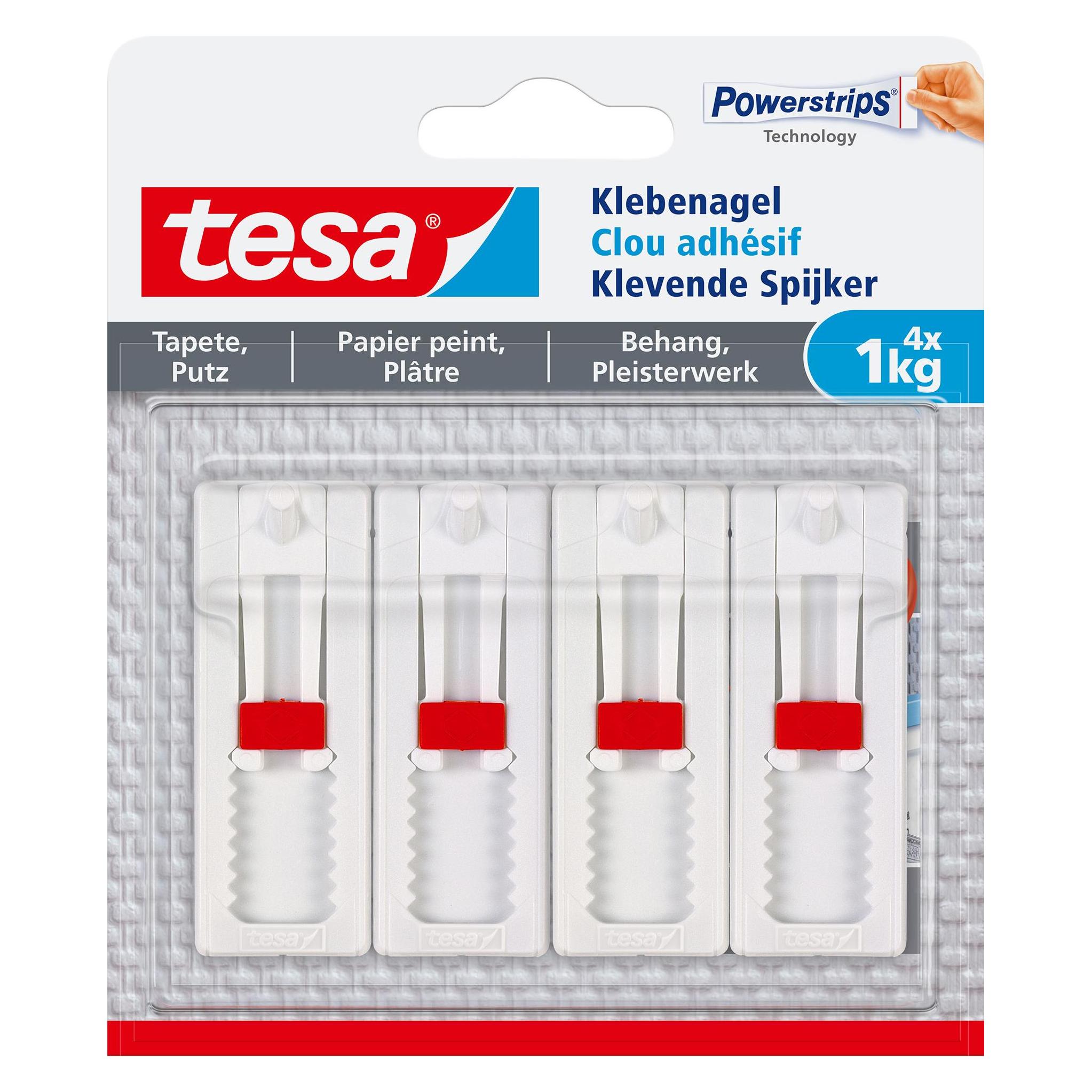tesa Klebenagel für Tapete & Putz, 1kg Halteleistung, höhenverstellbar, spurlos ablösbar (77774-00009-00)