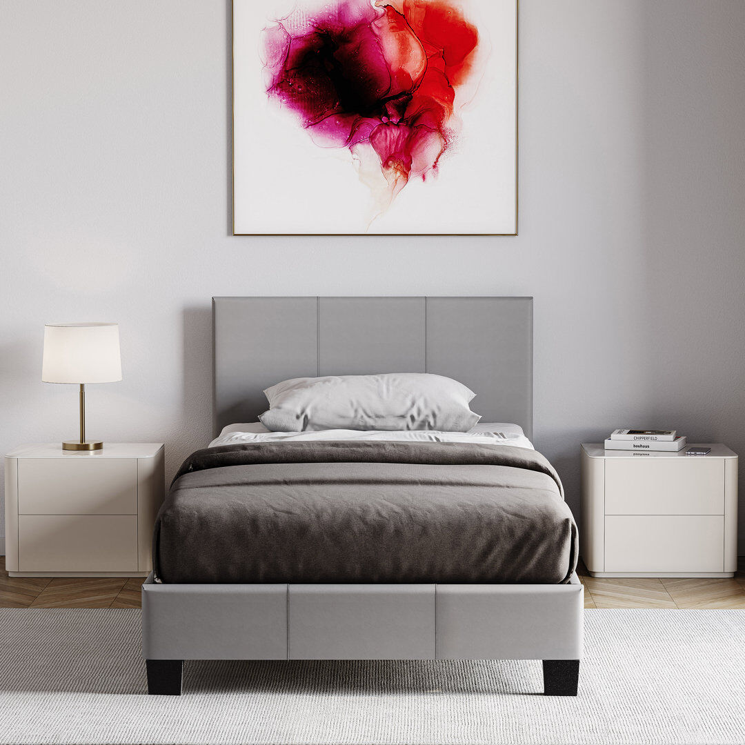 Zipcode Design Scipio Upholstered Faux Leather Bed, UKFR Certified Grey Single (3')