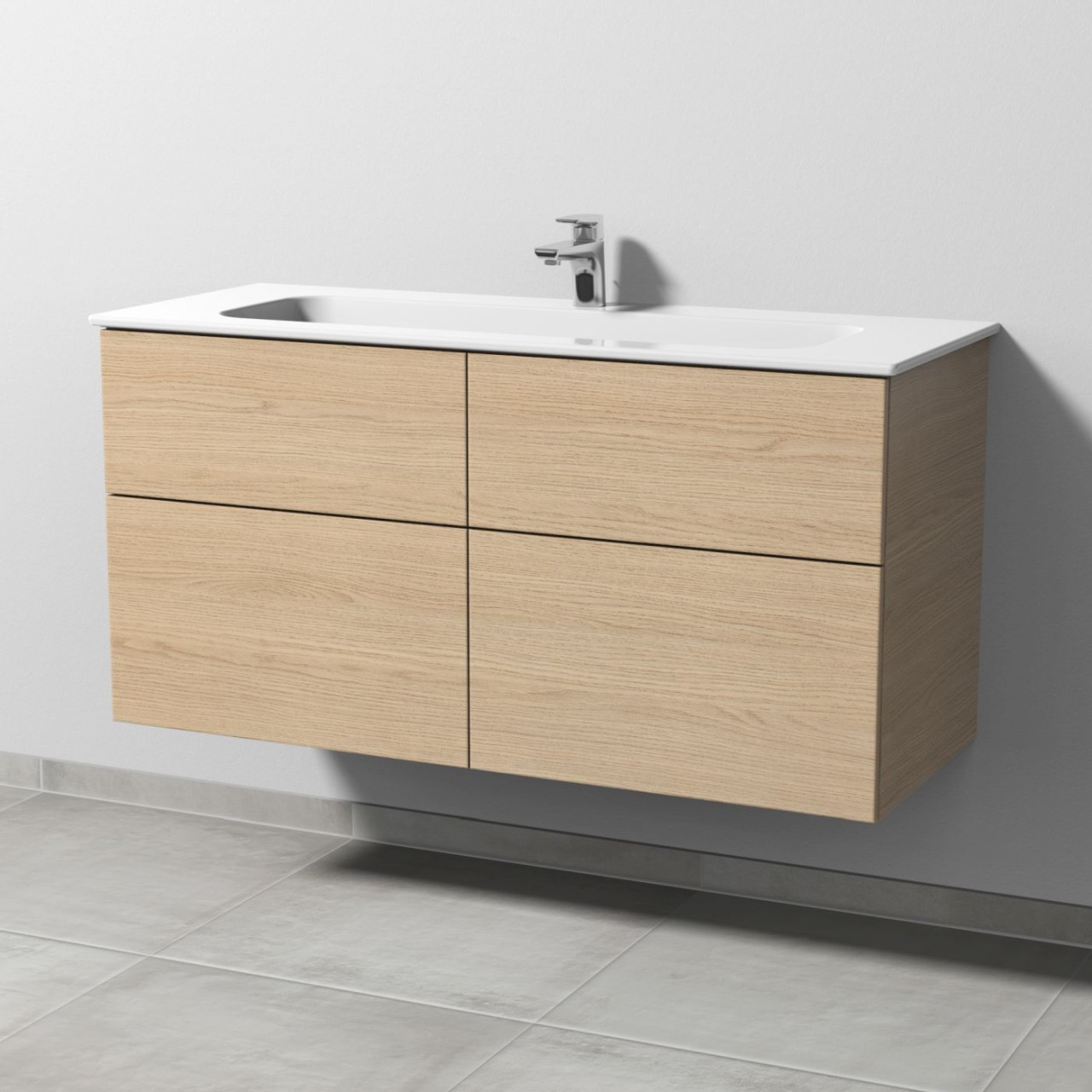 Sanipa 3way Keramik-Set Design Keramik-Waschtisch und Unterbau mit 4 Auszügen, Eiche-Nordic SM48248